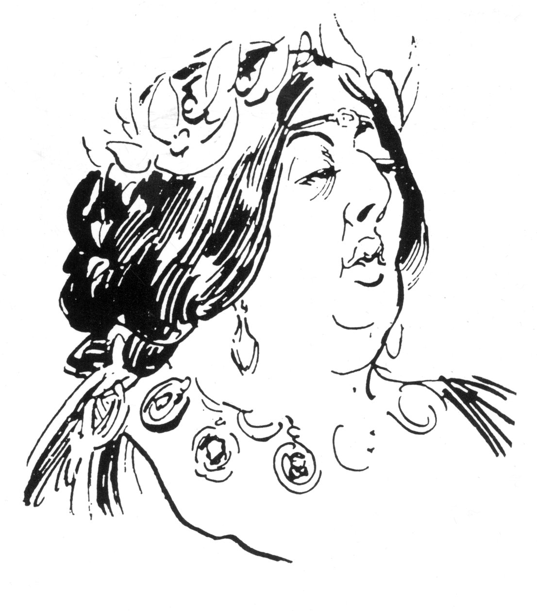 Portræt af Jane Francesca Agnes Wilde som Madame de Recamier af Harry Furniss