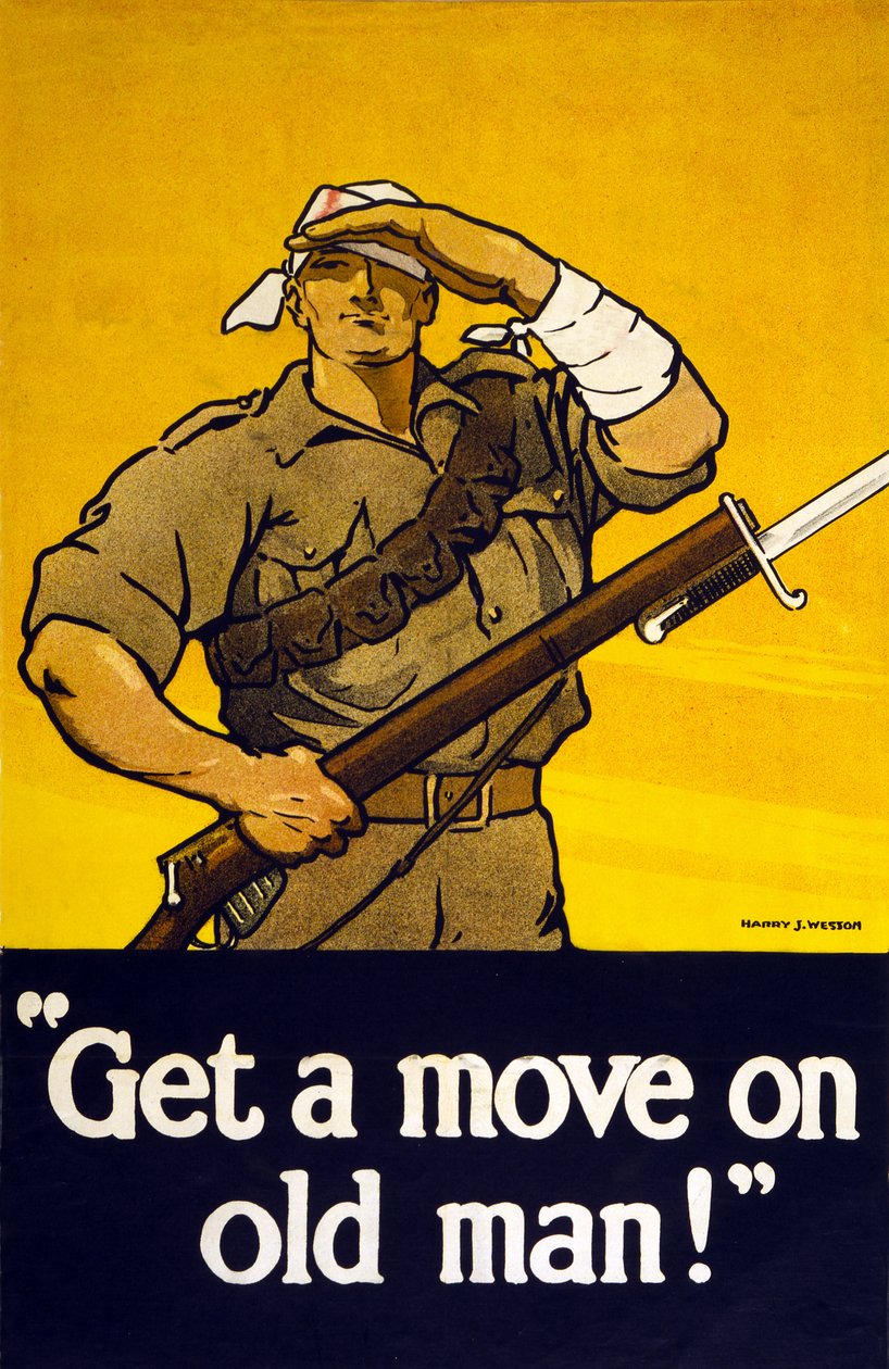 Rekrutteringsplakat Get A Move On Old Man, pub. 1915 af Harry J. Weston