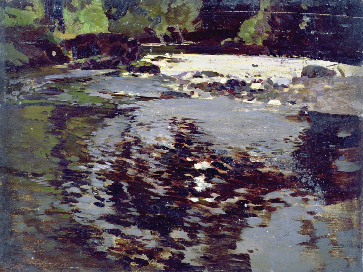 Sollys reflekteres over et bredt flodlandskab af Harry Watson