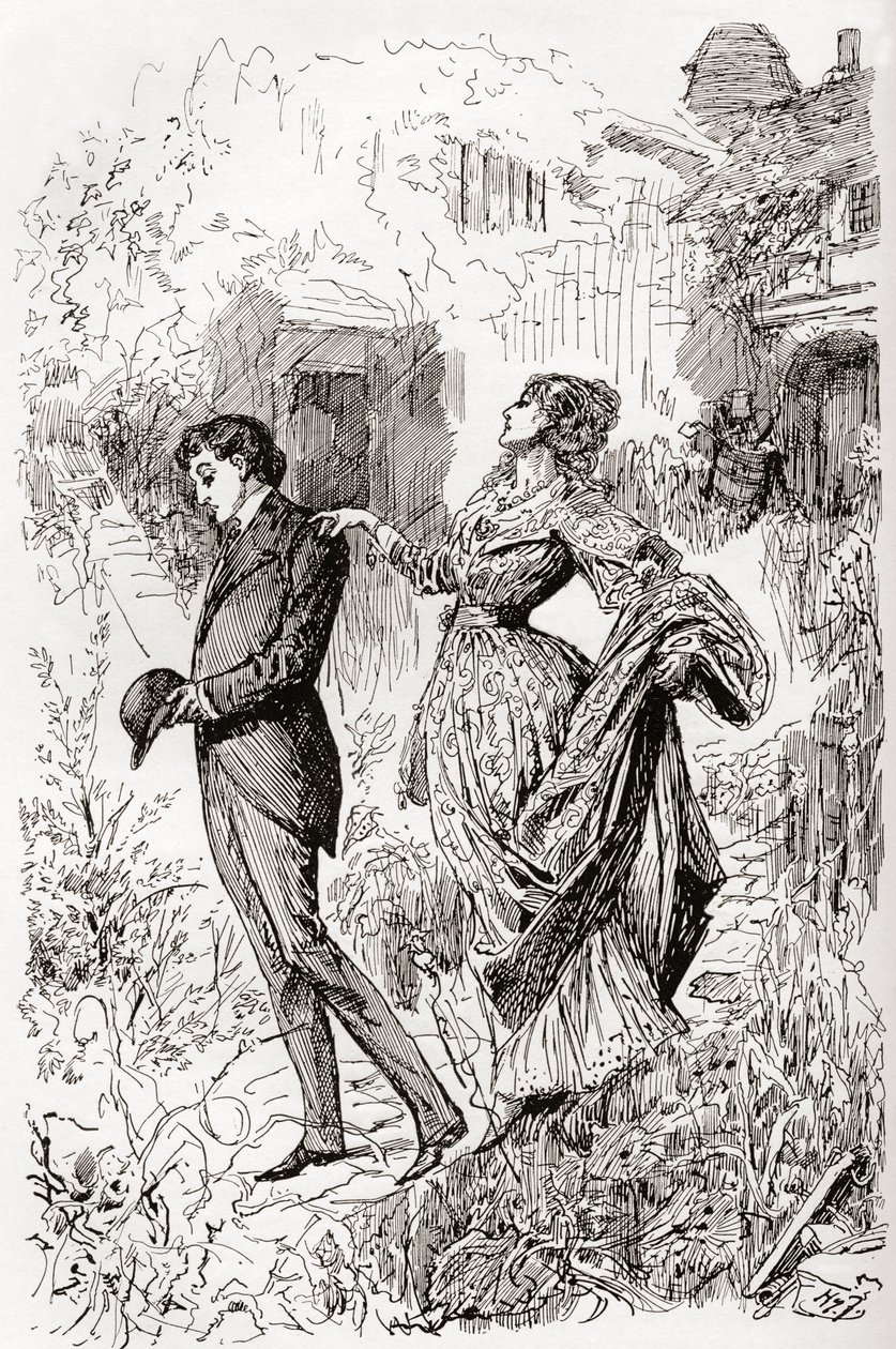 Estella og Pip i Miss Havishams have. " af Harry Furniss