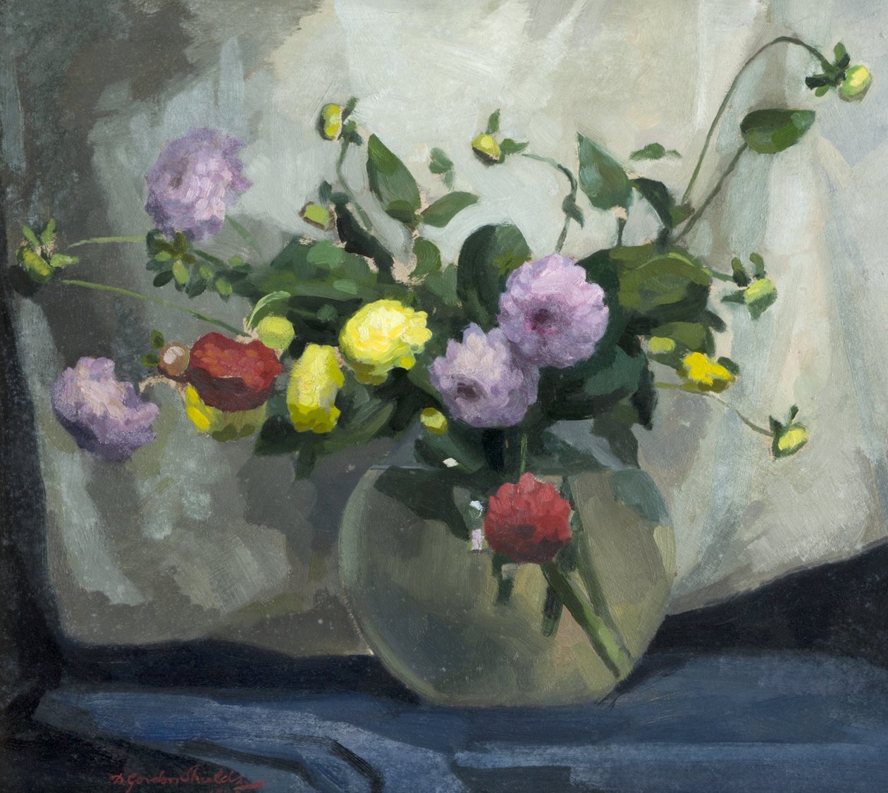 Stilleben, Pompom Dahliaer af Harry Gordon Shields