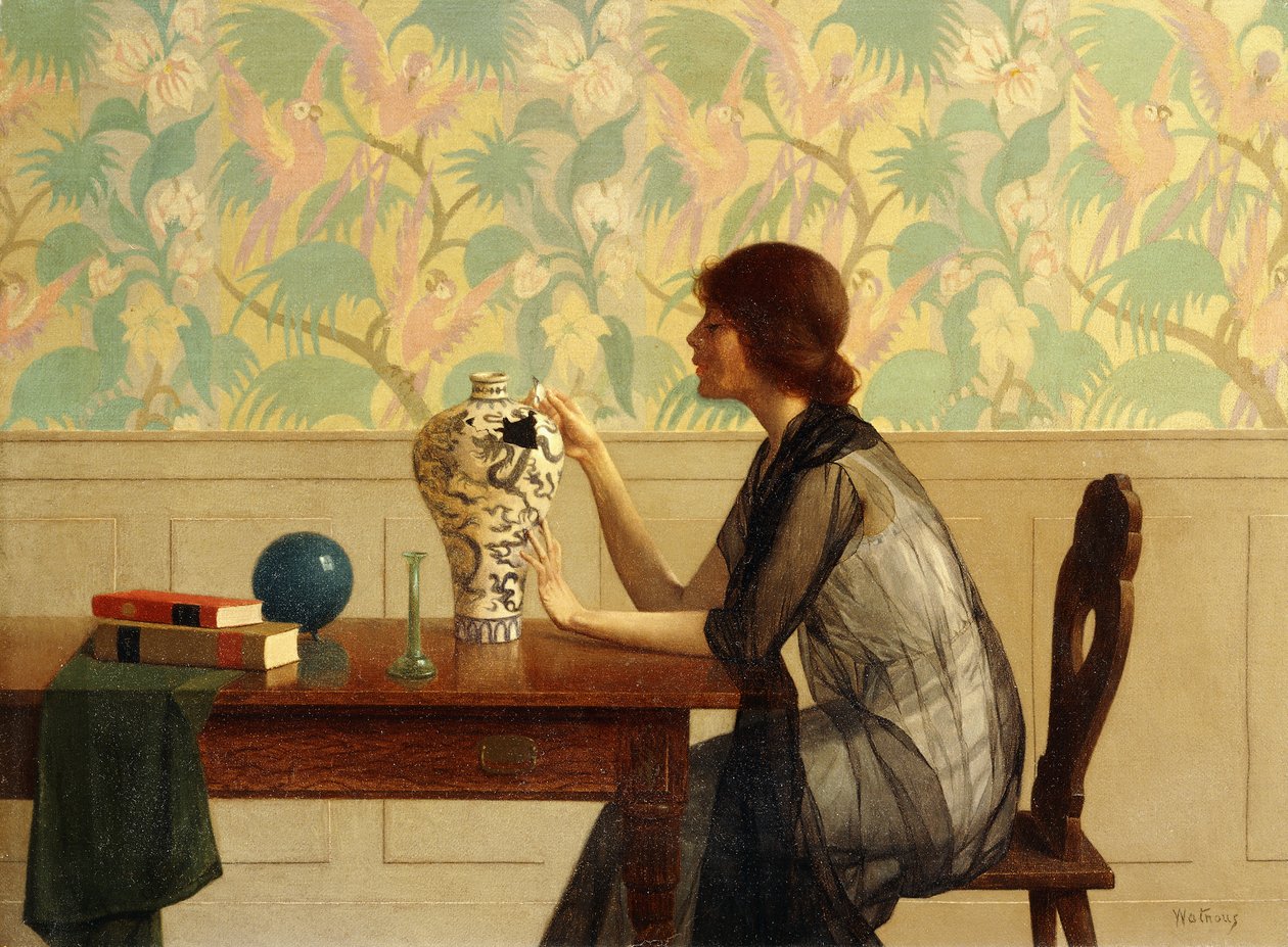 The Broken Vase (olie på lærred) af Harry Wilson Watrous