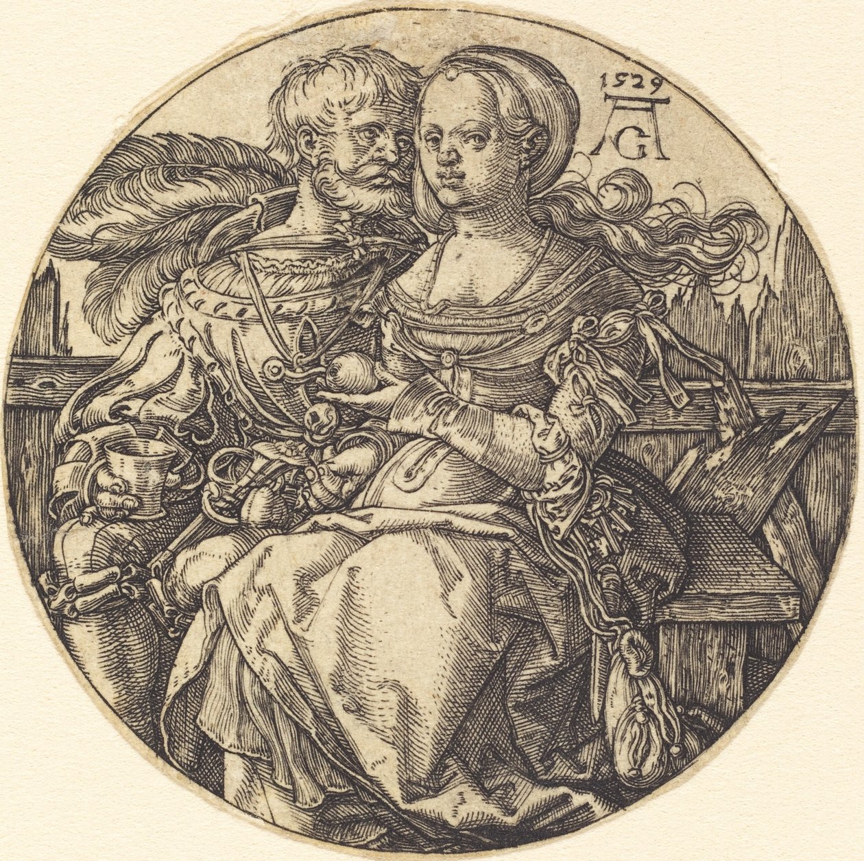 Et par elskende siddende, 1529. af Heinrich Aldegrever
