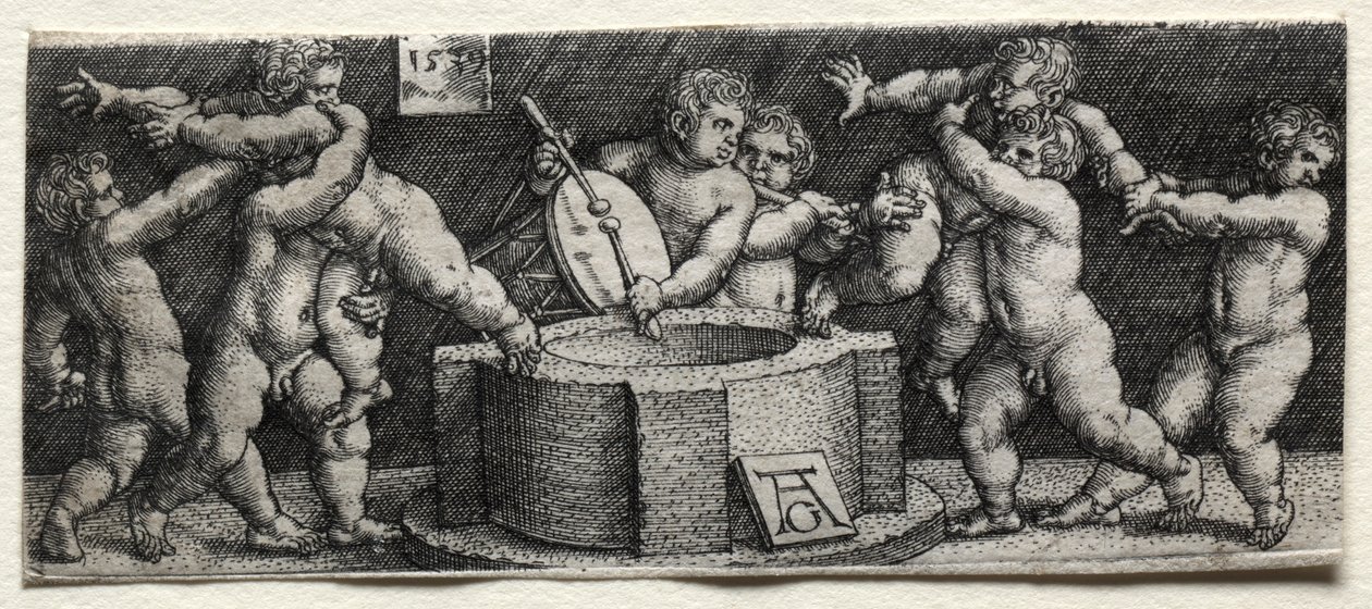 Otte nøgne børn ved en brønd, 1539. af Heinrich Aldegrever