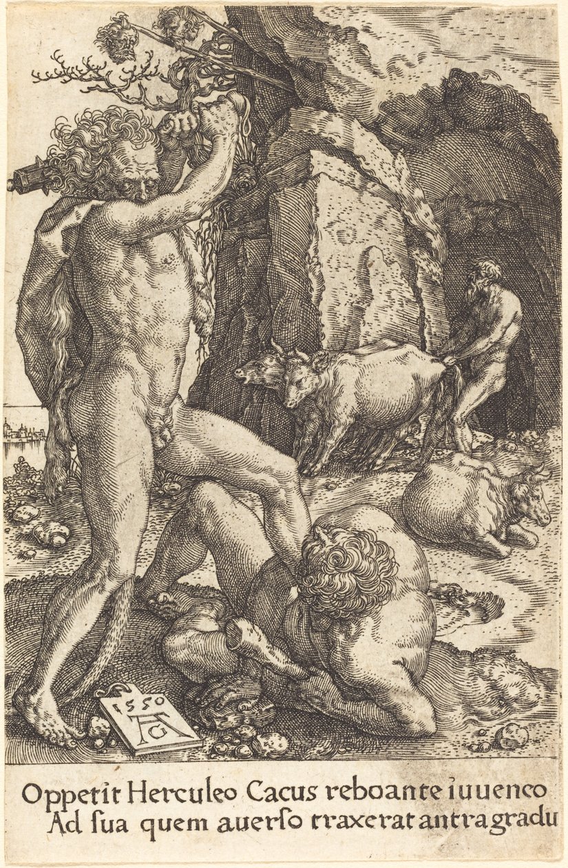 Hercules dræber Cacus, 1550. af Heinrich Aldegrever