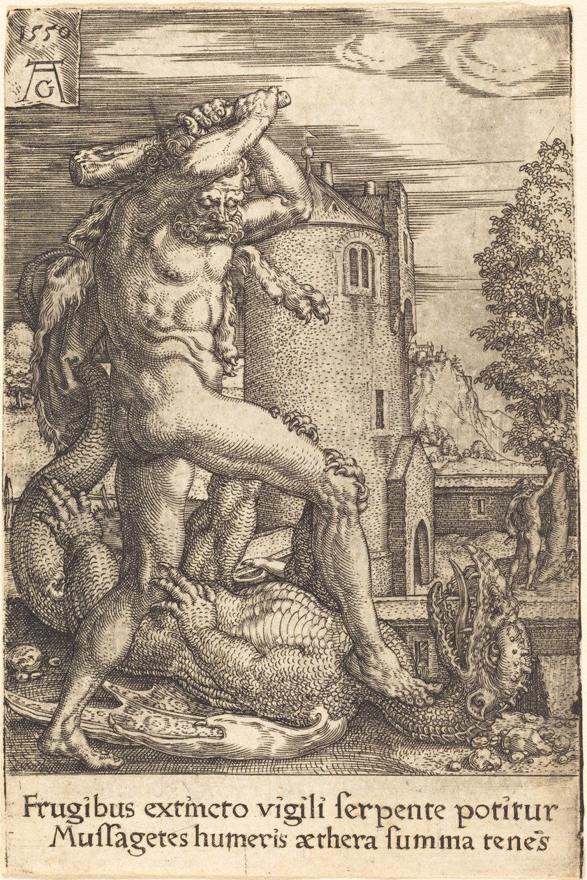 Hercules Slaying the Dragon, 1550. af Heinrich Aldegrever