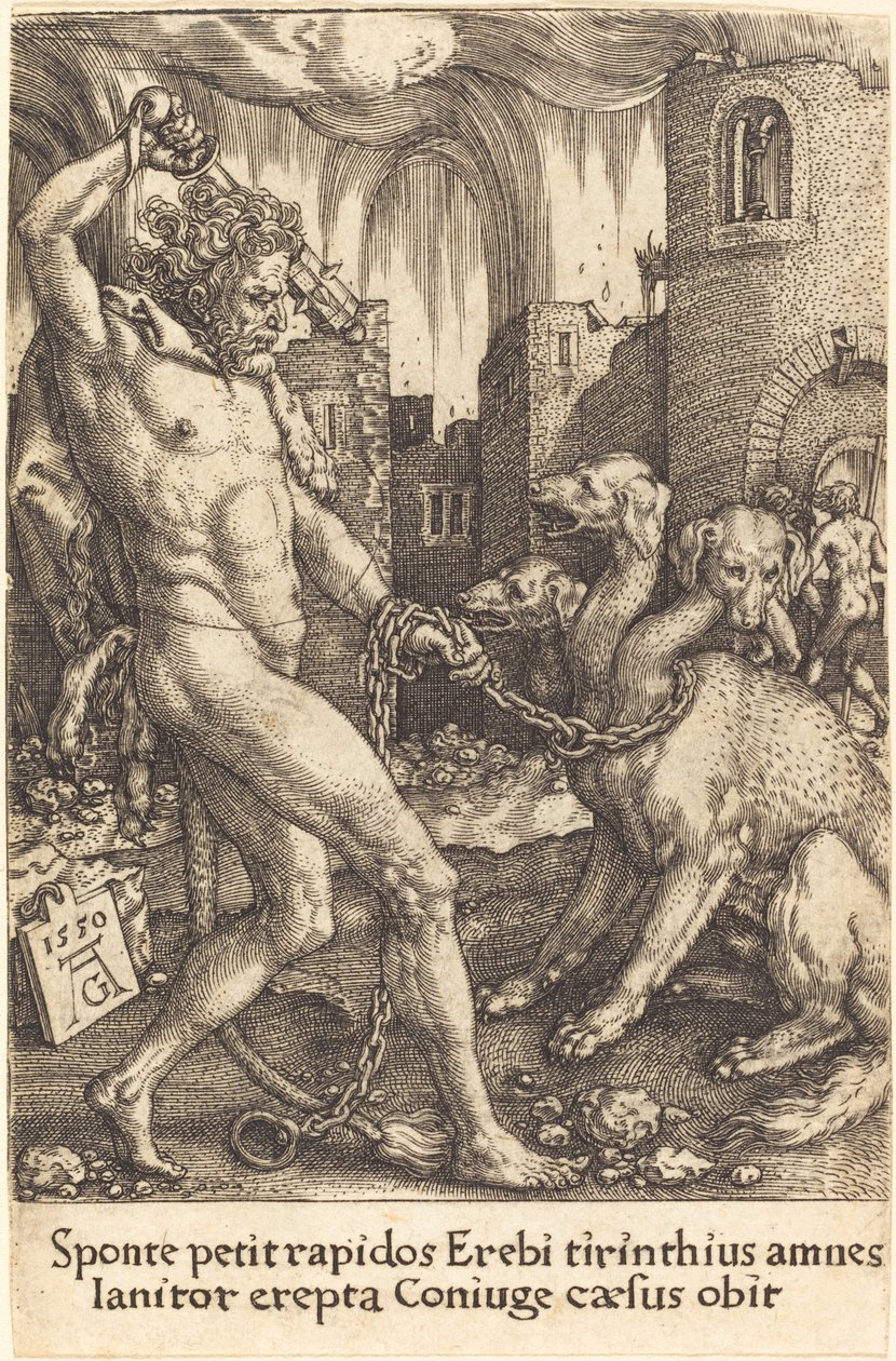 Herkules og Cerberus, 1550. af Heinrich Aldegrever