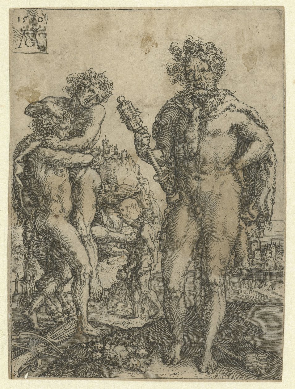 Herkules besejrer Antaeus Labours of Hercules (serietitel) af Heinrich Aldegrever