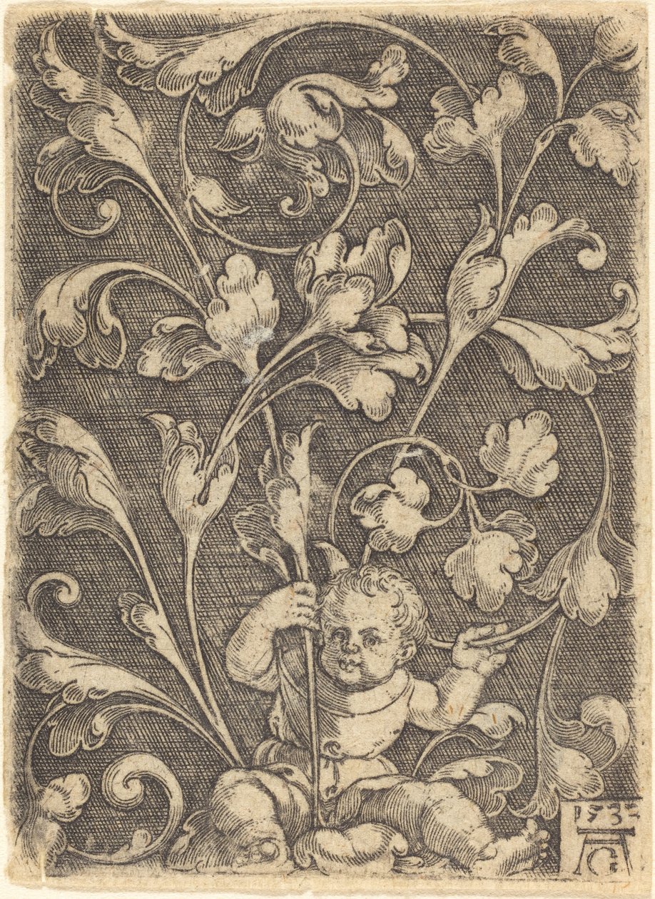 Scroll Ornament med siddende barn af Heinrich Aldegrever