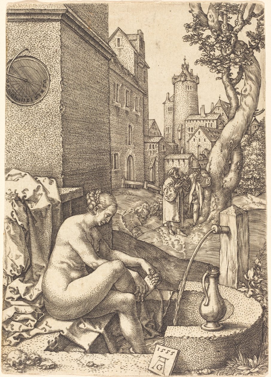 Susanna overrasket af de to ældste, 1555. af Heinrich Aldegrever