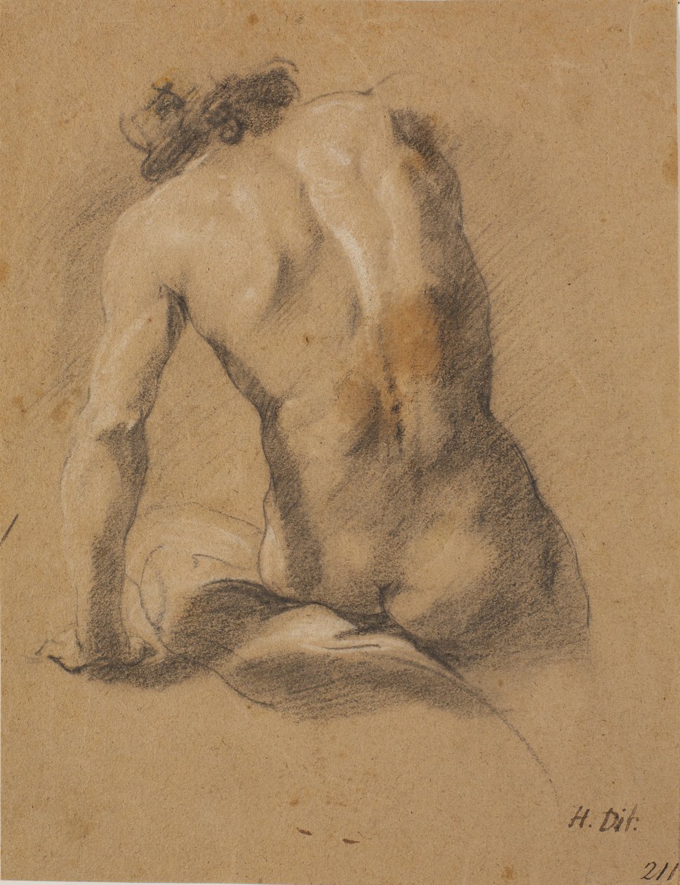Siddende mandlig model, set fra ryggen af Heinrich Dittmers