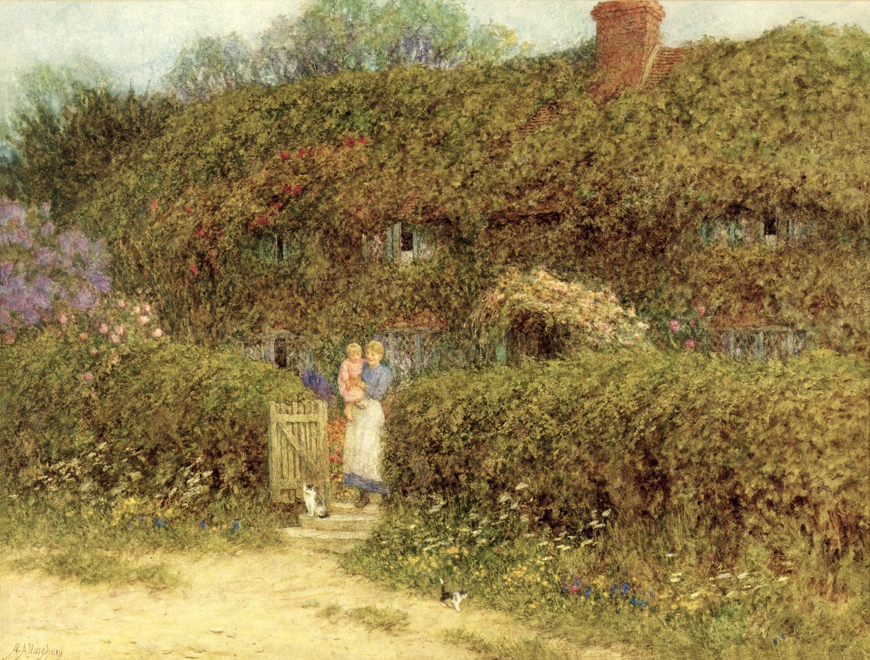 Et sommerhus ved Freshwater, Isle of Wight af Helen Allingham