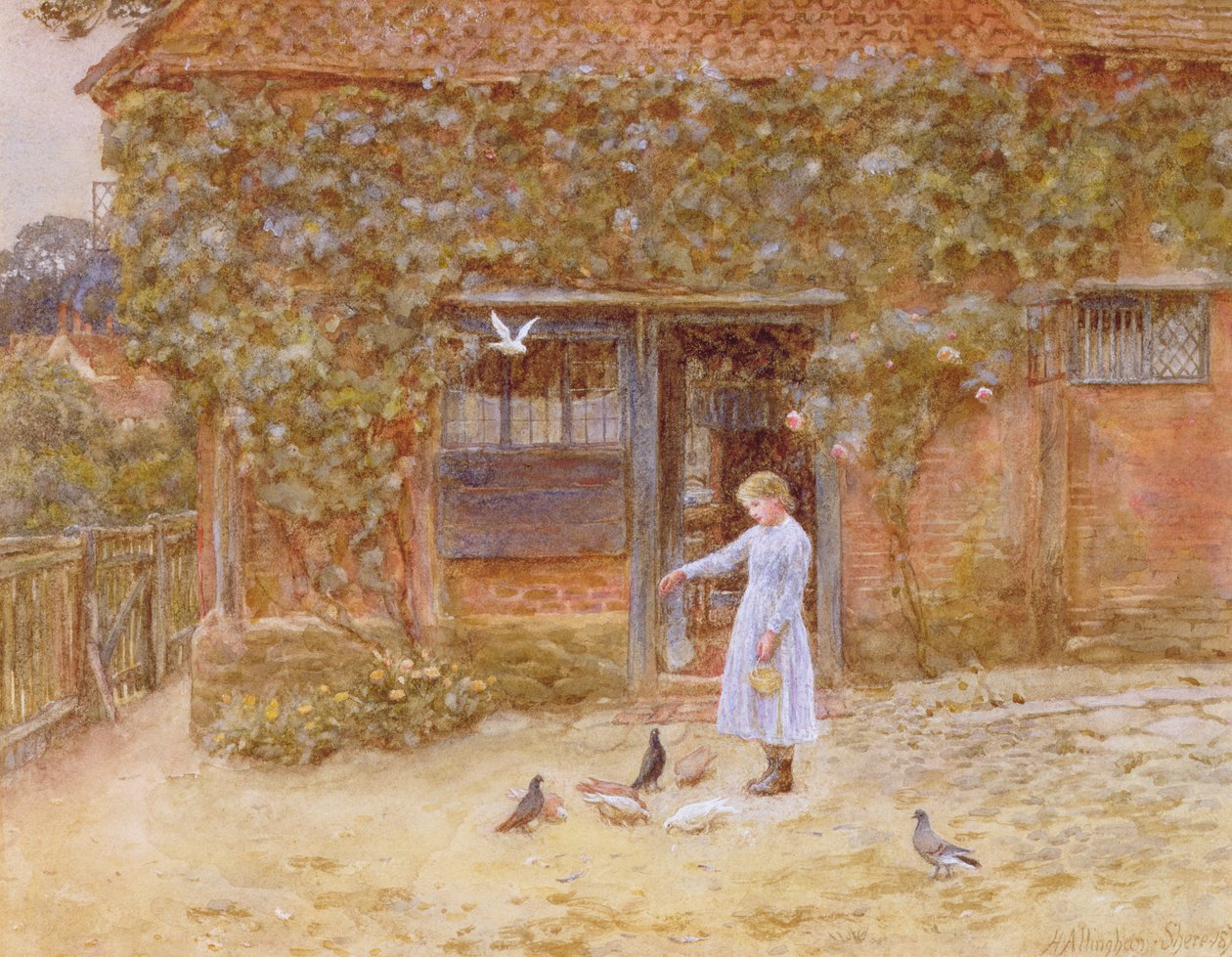 Et sommerhus ved Shere, ca. 1875 (wc på papir) af Helen Allingham