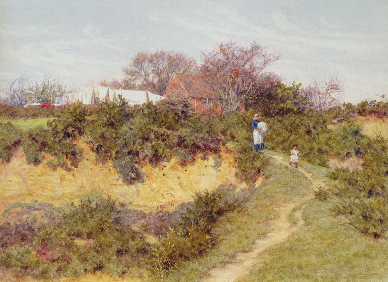 Vaskedag i Sandhills, Witley af Helen Allingham
