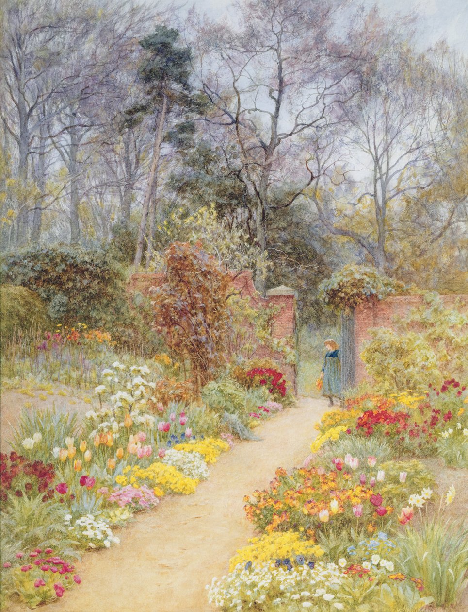Muret have om foråret (wc på papir) af Helen Allingham