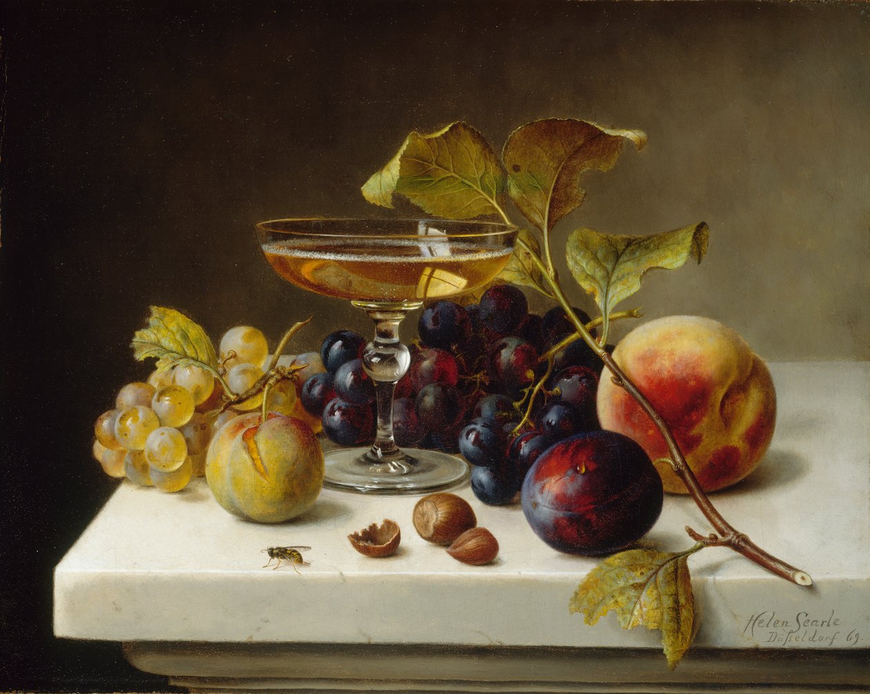 Stilleben med frugt og champagne, 1869. af Helen Searle