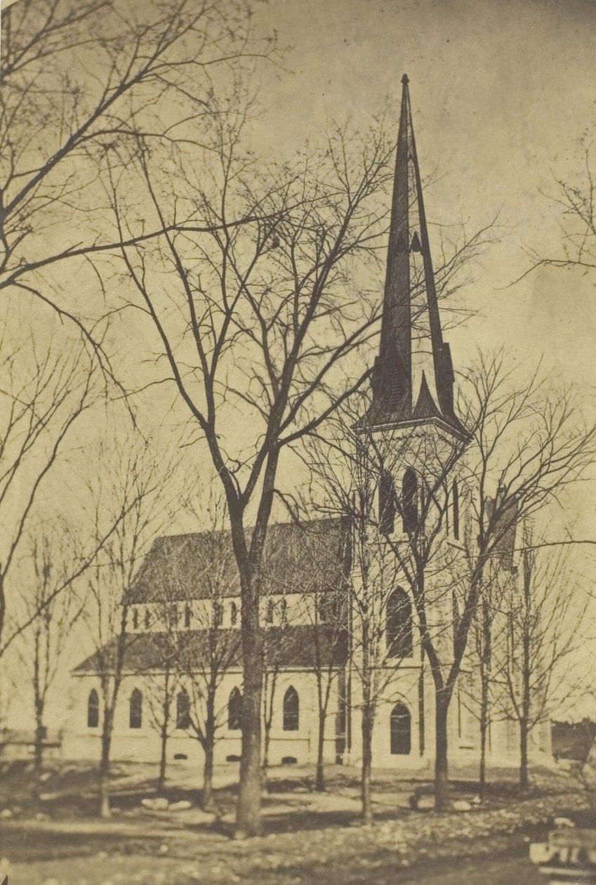 Unavngivet kirke med spidsspir, midten af slutningen af 1800-tallet. af Hendee