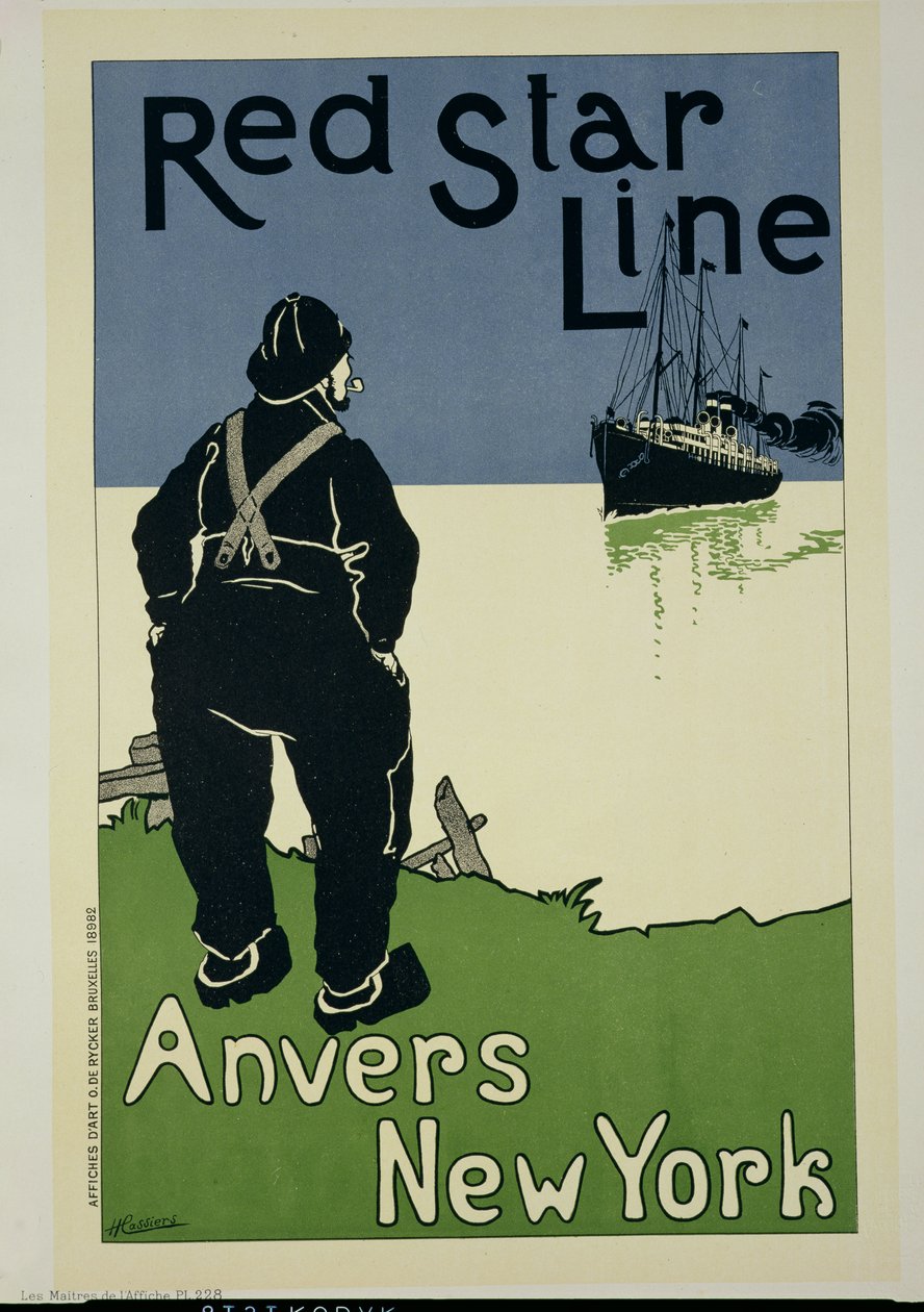 Reproduktion af en plakat, der reklamerer for "The Red Star Line, from Anvers to New York", 1899 af Hendrick Cassiers