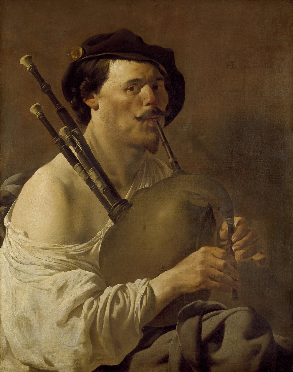 En mand, der spiller sækkepibe, 1600-tallet af Hendrick ter Brugghen