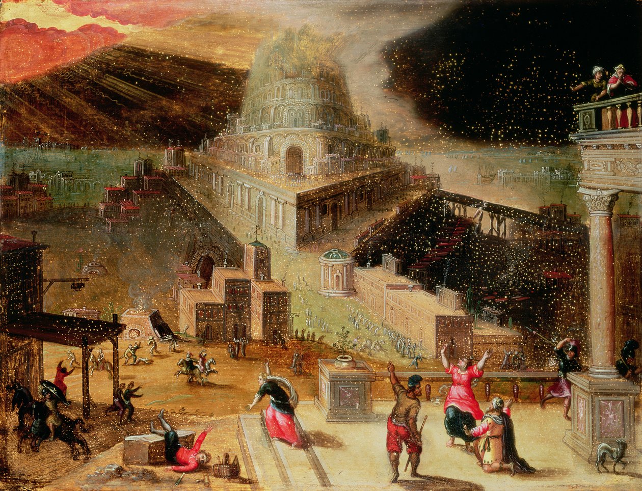 Ødelæggelsen af Babelstårnet (panel) af Hendrick van Cleve
