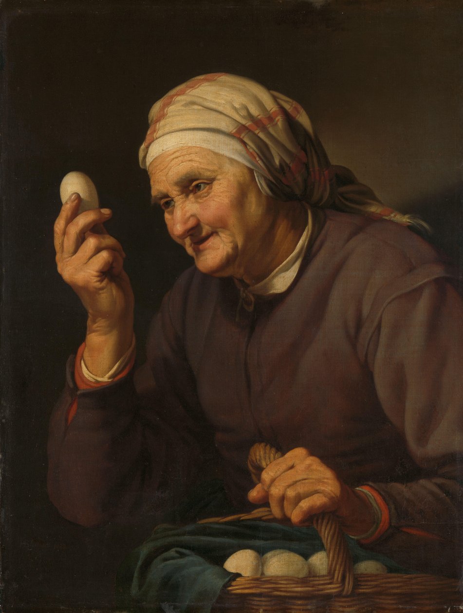 Gammel kvinde sælger æg af Hendrick Bloemaert