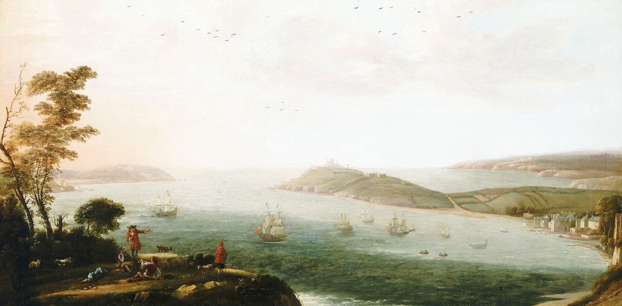 Udsigt over havnen i Falmouth af Hendrick Danckerts