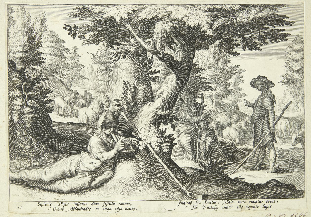 Battus forvandles til sten af Hendrick Goltzius