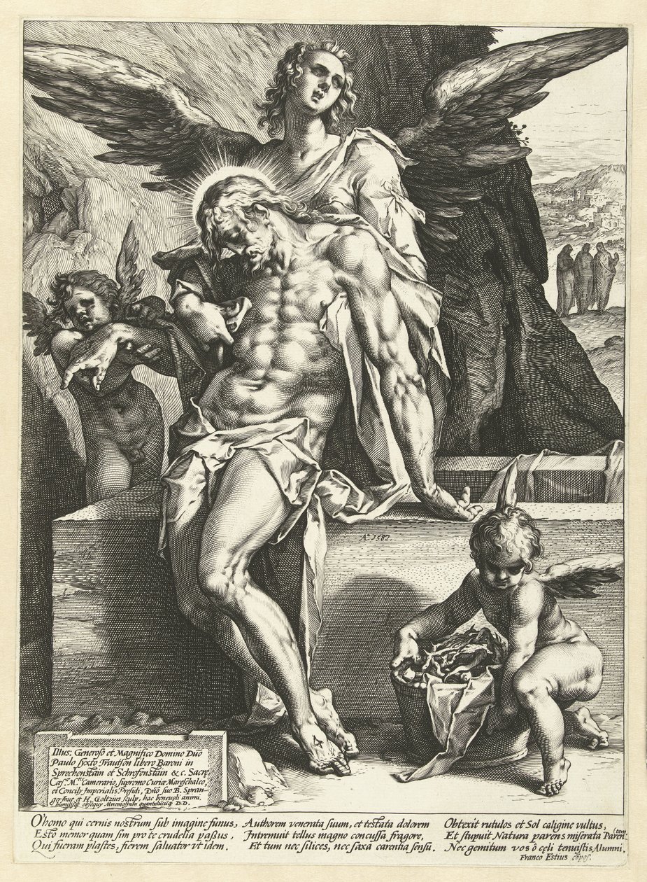 Engle bærer Kristi legeme af Hendrick Goltzius