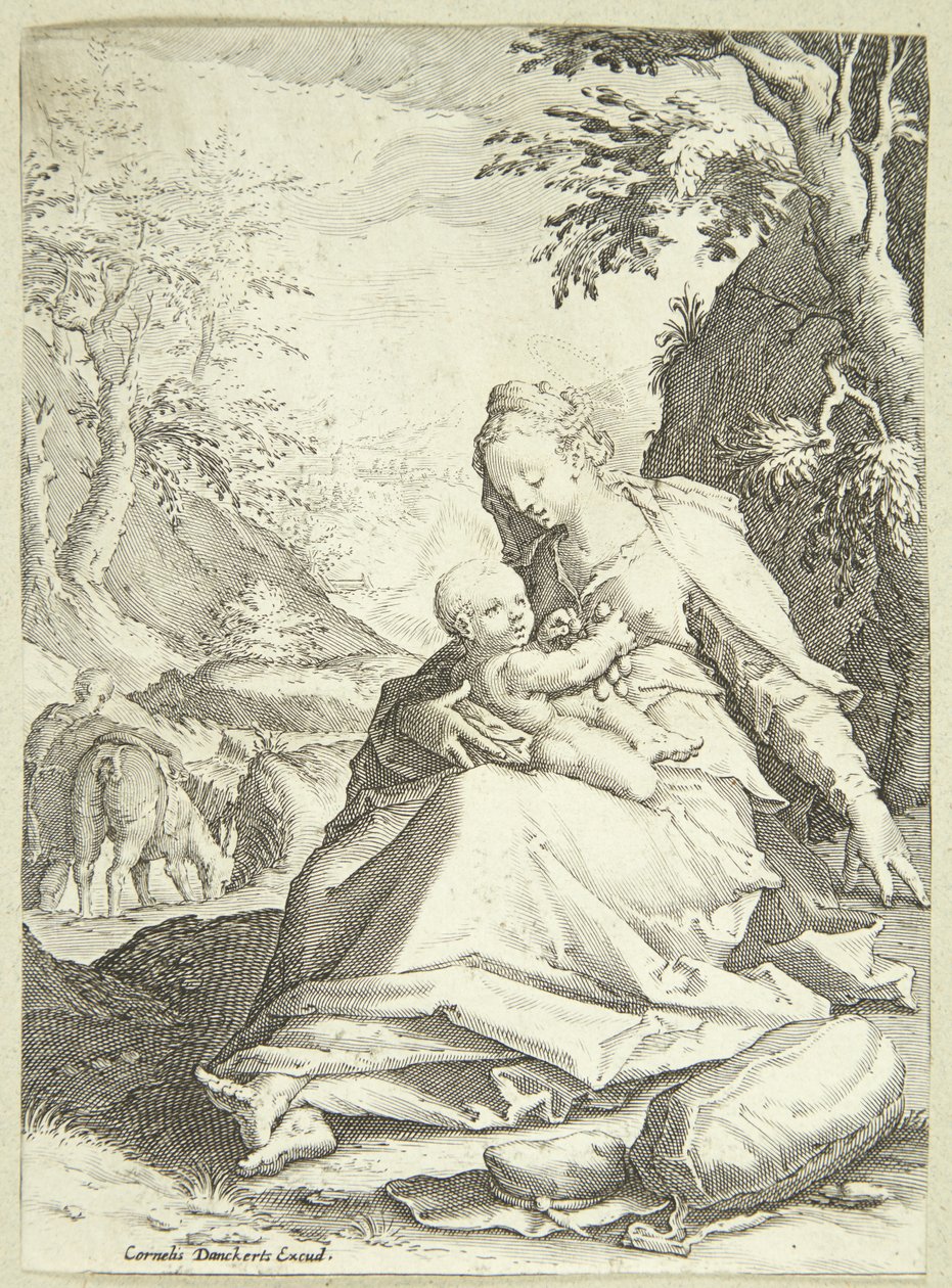 Hvilen på flugten til Ægypten af Hendrick Goltzius