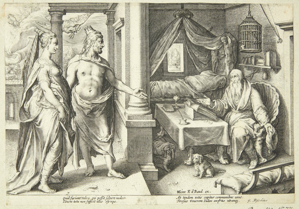 Jupiter og Juno konsulterer Teiresias af Hendrick Goltzius