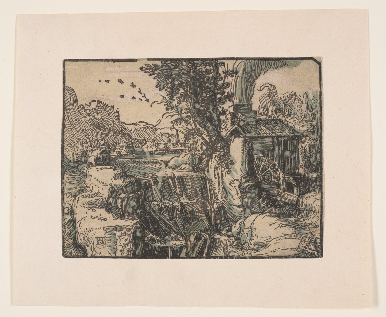 Landskab med vandfald af Hendrick Goltzius