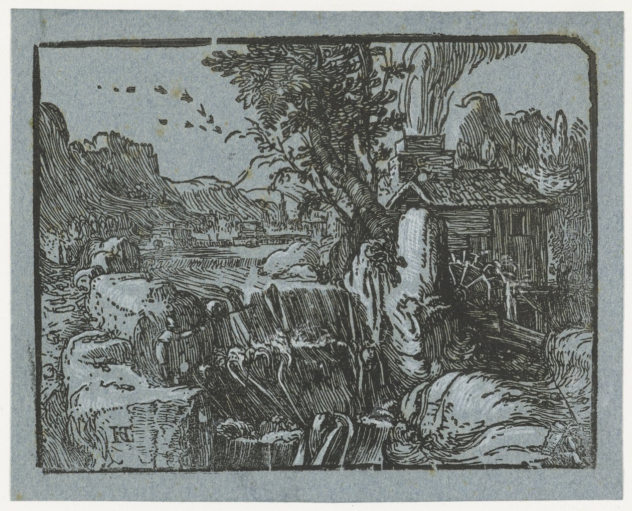 Landskab med vandfald Fire små landskaber (serietitel) af Hendrick Goltzius