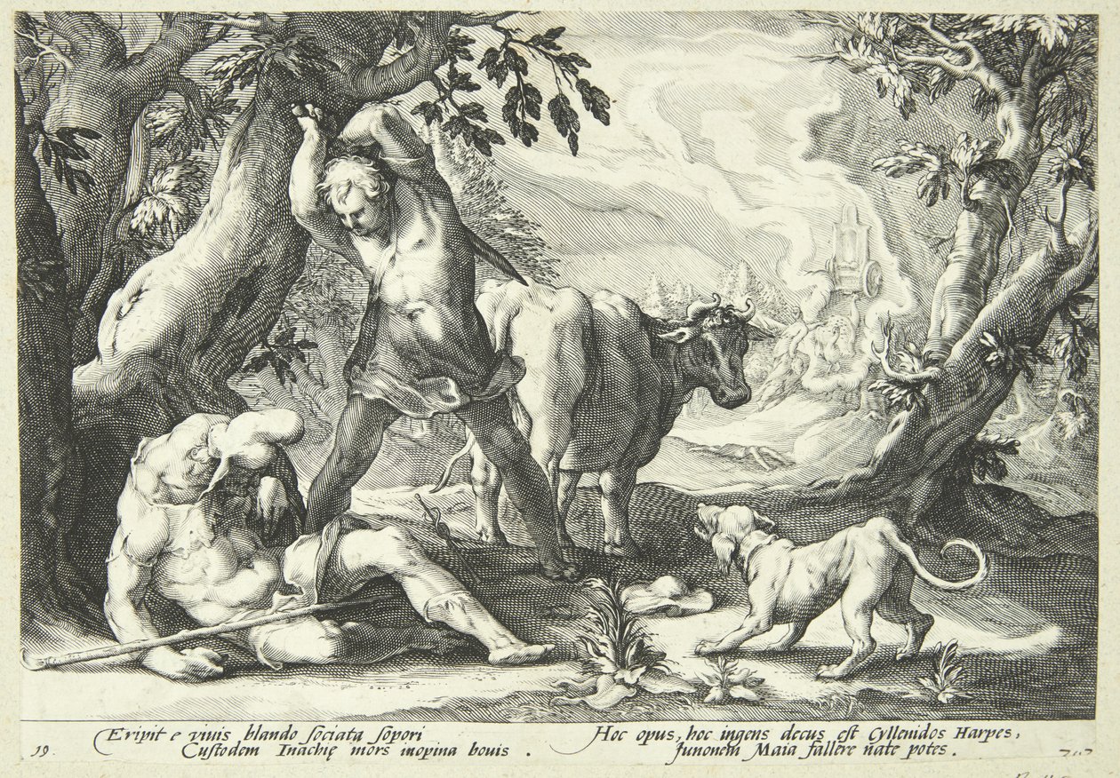 Merkur dræber Argus af Hendrick Goltzius