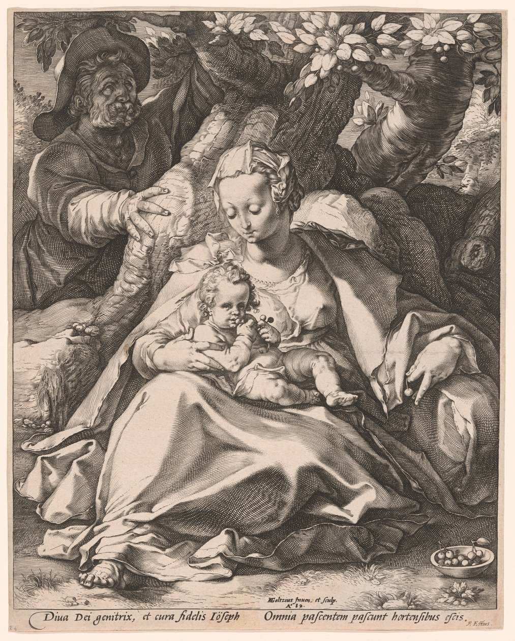 Den hellige familie under et kirsebærtræ af Hendrick Goltzius