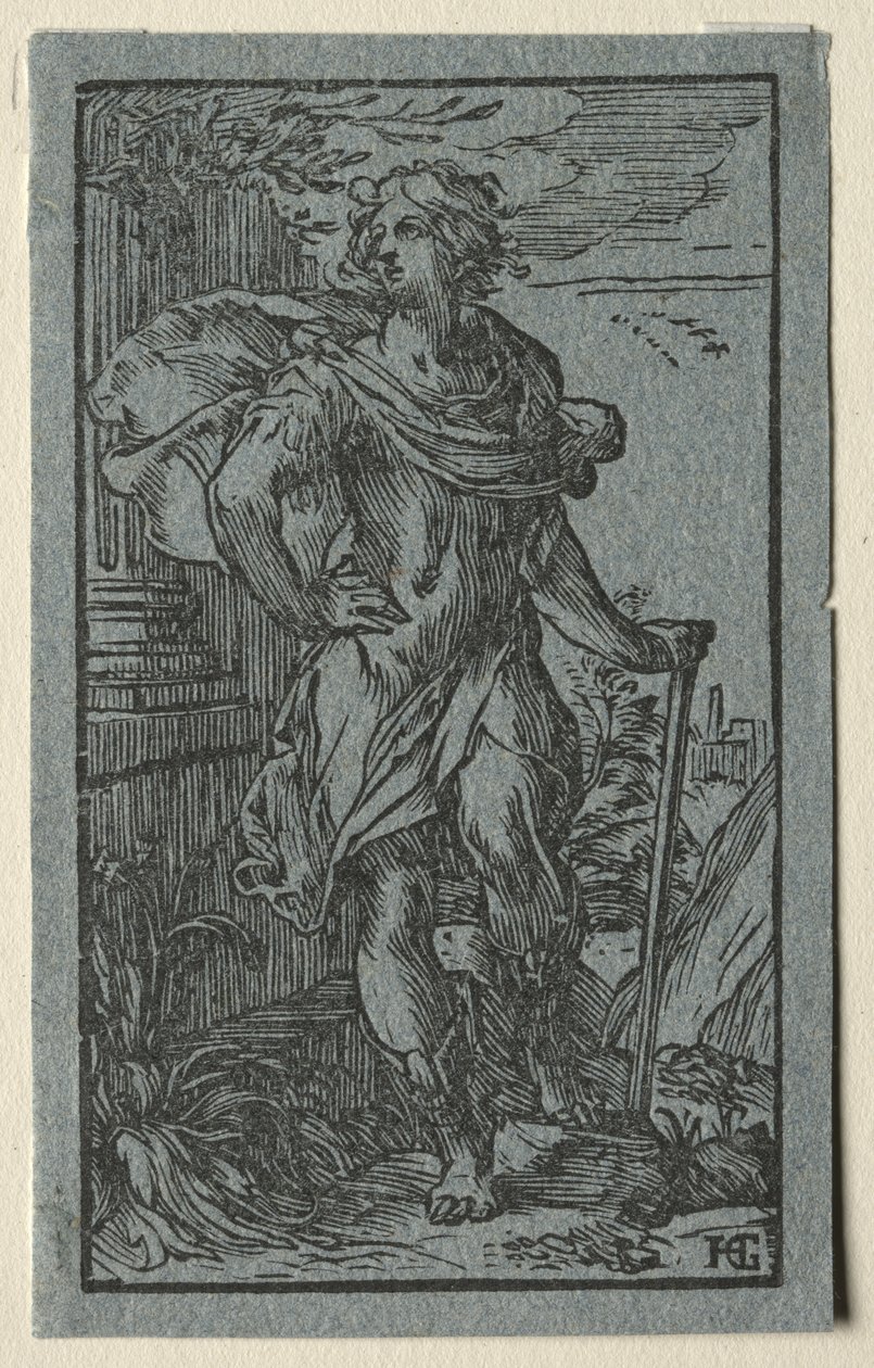 Ung mand står med en stok af Hendrick Goltzius