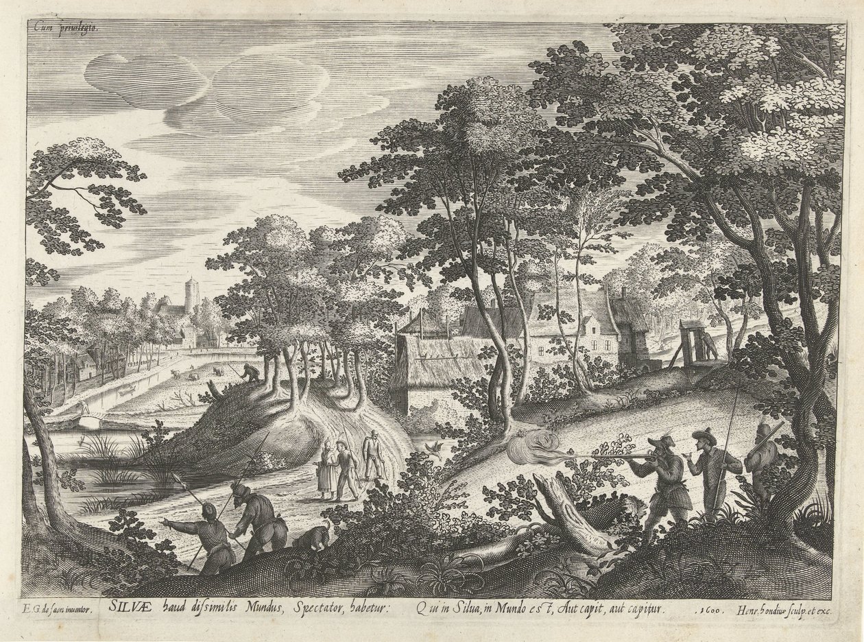 Landskab med en jagtscene af Hendrick Hondius (I)