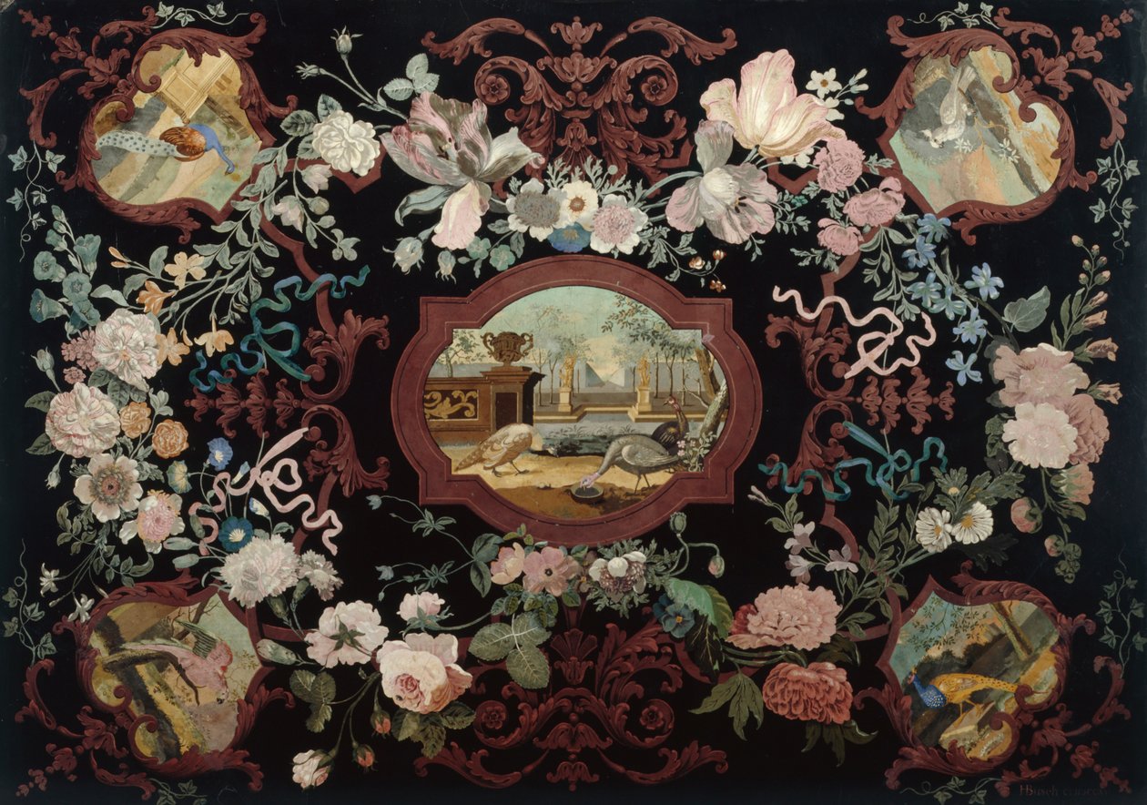 Scagolia bordplade, 1715 (malet træ) af Hendrik Busch