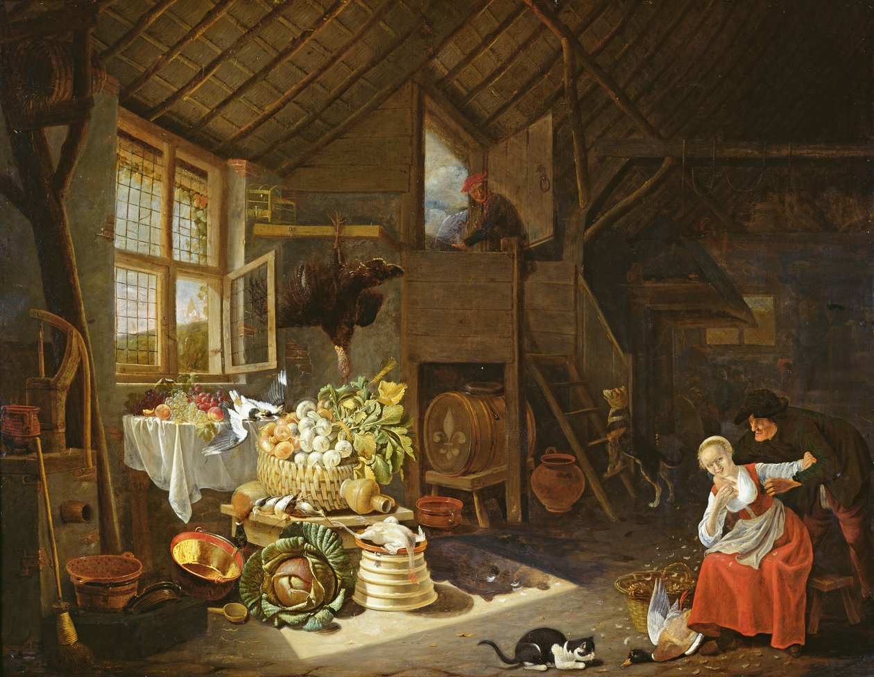 Interiør af et bondehus (olie på kobber) af Hendrik Martensz Sorgh