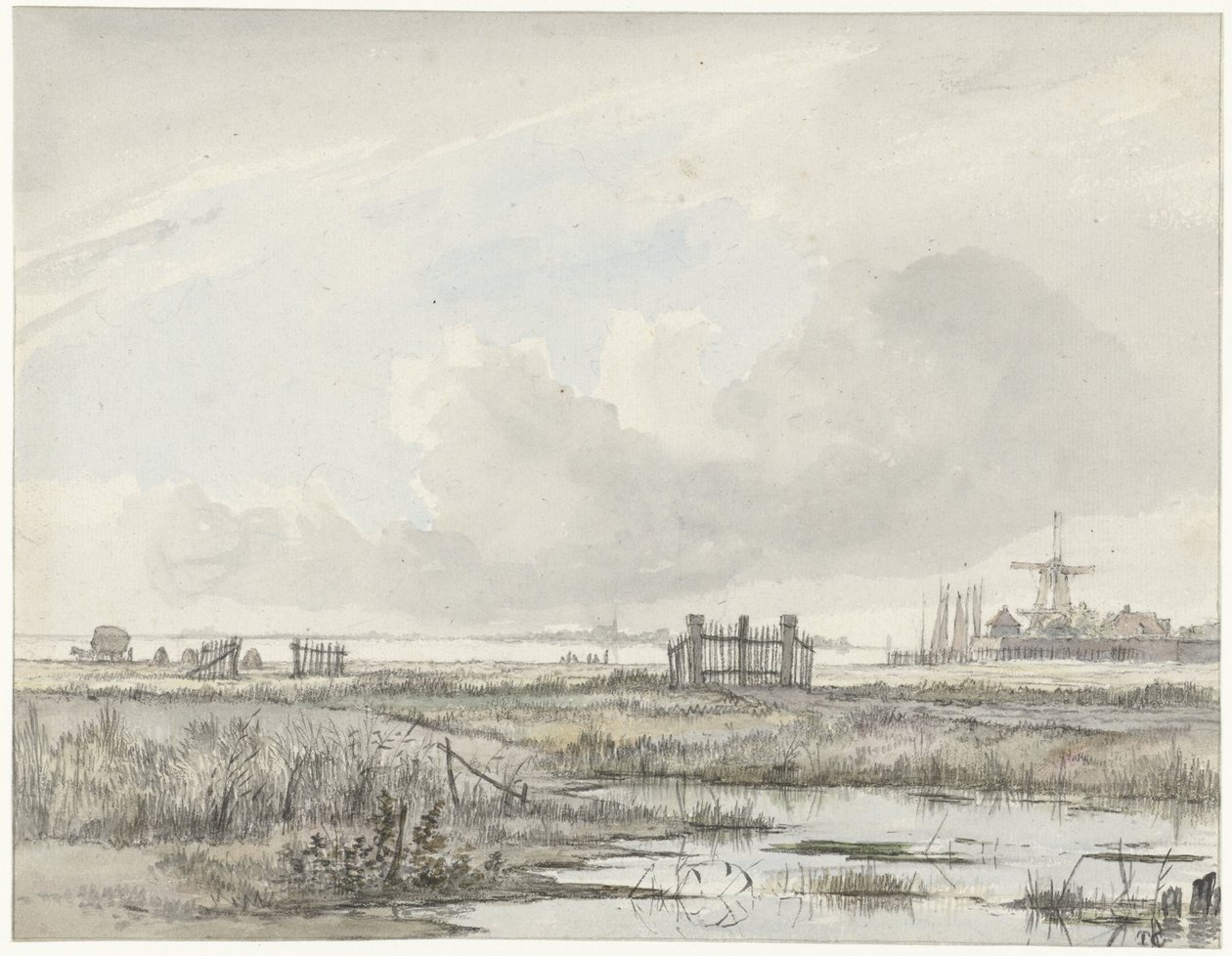 Sumpet landskab uden for en by af Hendrik Gerrit ten Cate