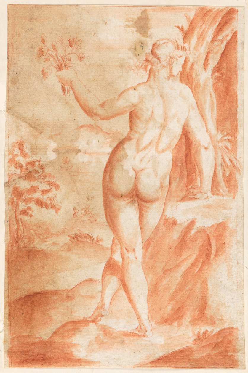 Studie af en nøgen figur udendørs af Hendrik Goltzius