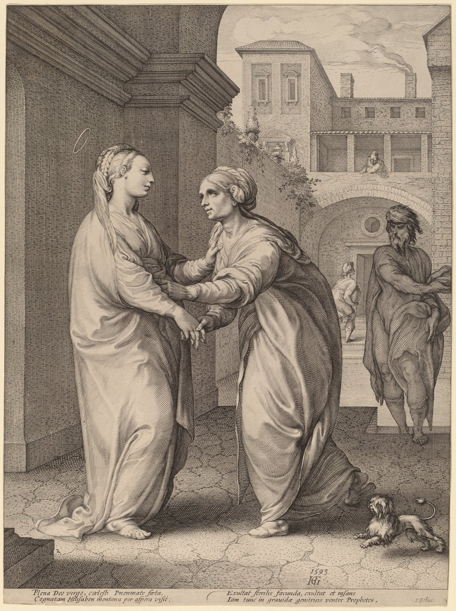 Besøget af Hendrik Goltzius in the style of Parmigianino