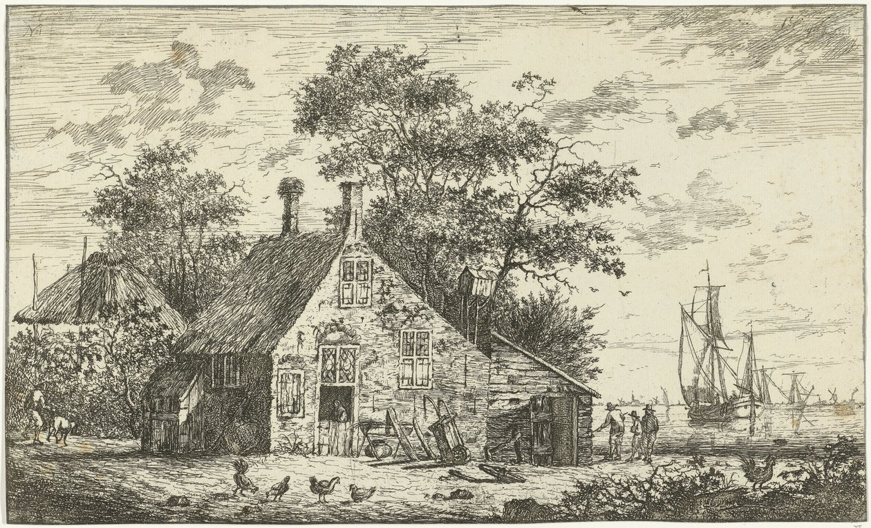 Gård ved en flod af Hendrik Kobell