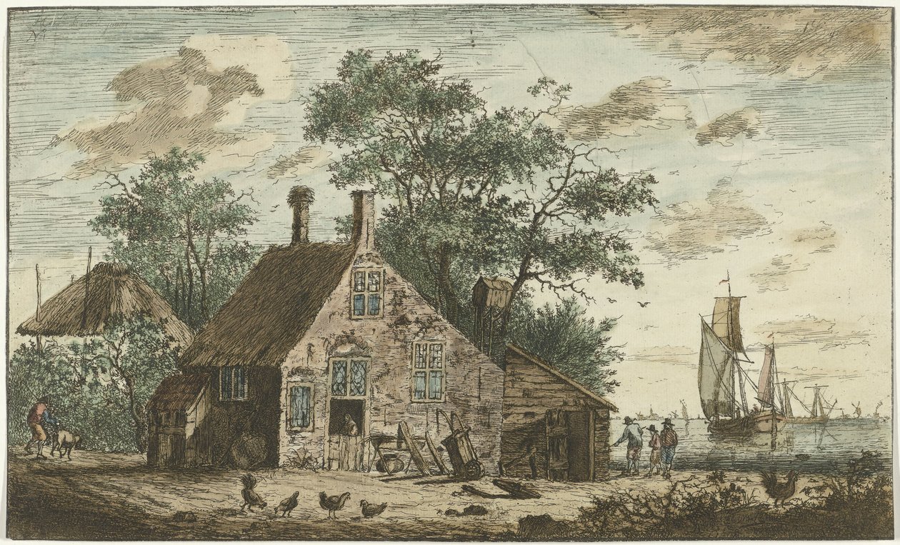 Gård ved en flod af Hendrik Kobell