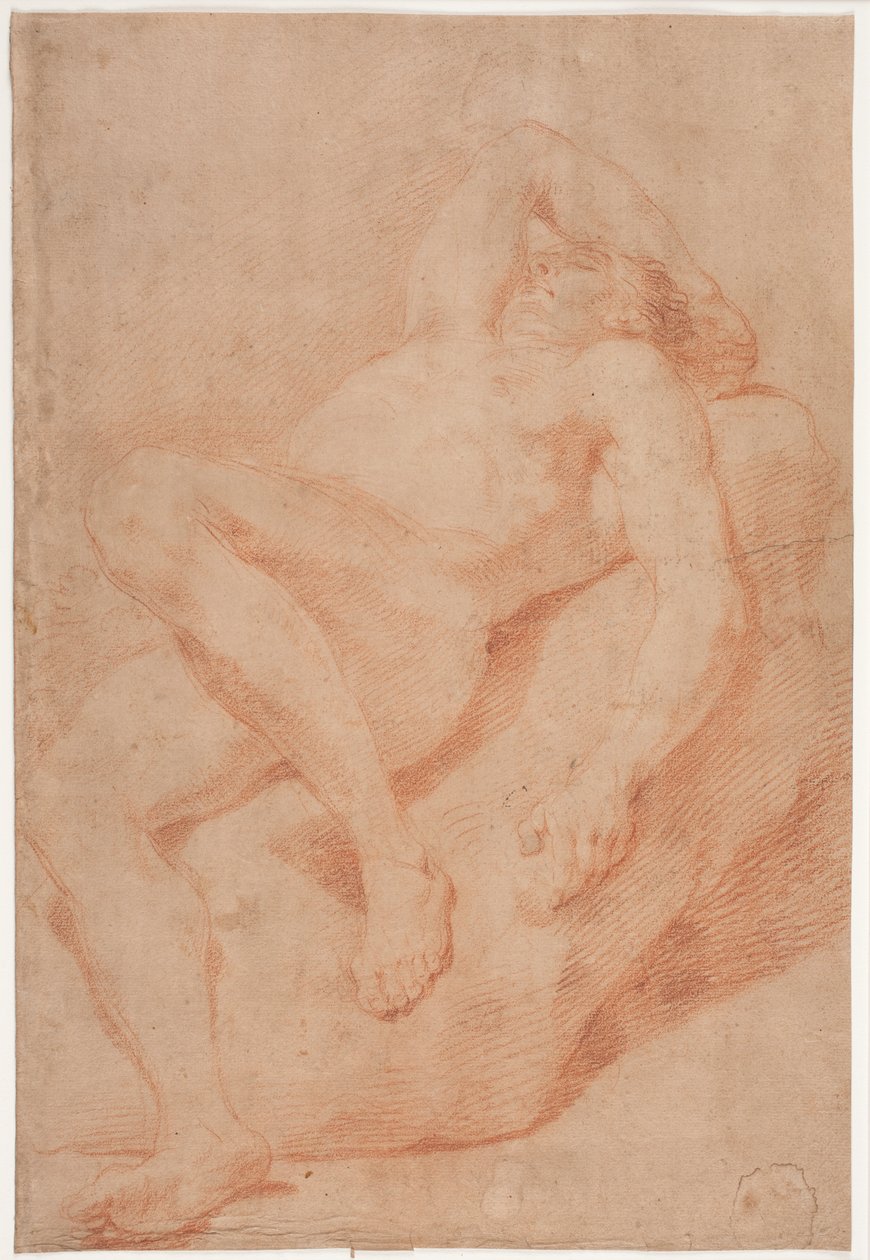 Mandlig modelstudie, halvtliggende af Hendrik Krock