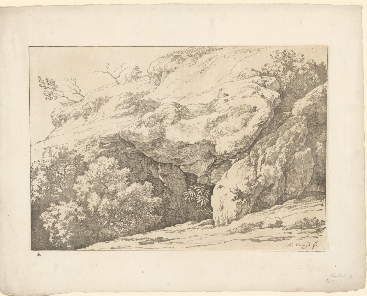 Sten med buske Tentamina Lithographica (serietitel) Italienske landskaber (serietitel) af Hendrik Voogd