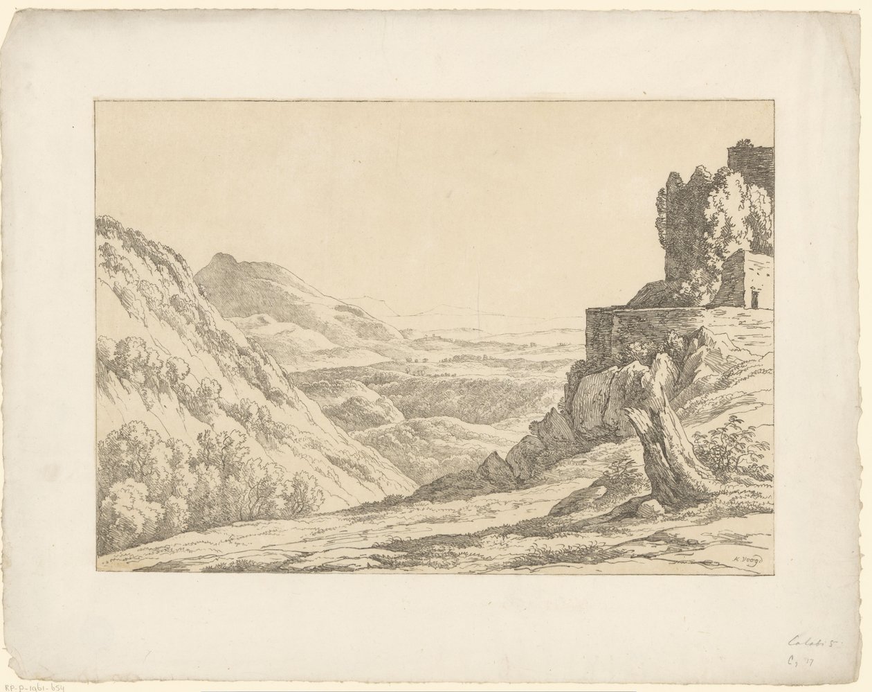 Ruin med udsigt Tentamina Lithographica (serietitel) Italienske landskaber (serietitel) af Hendrik Voogd