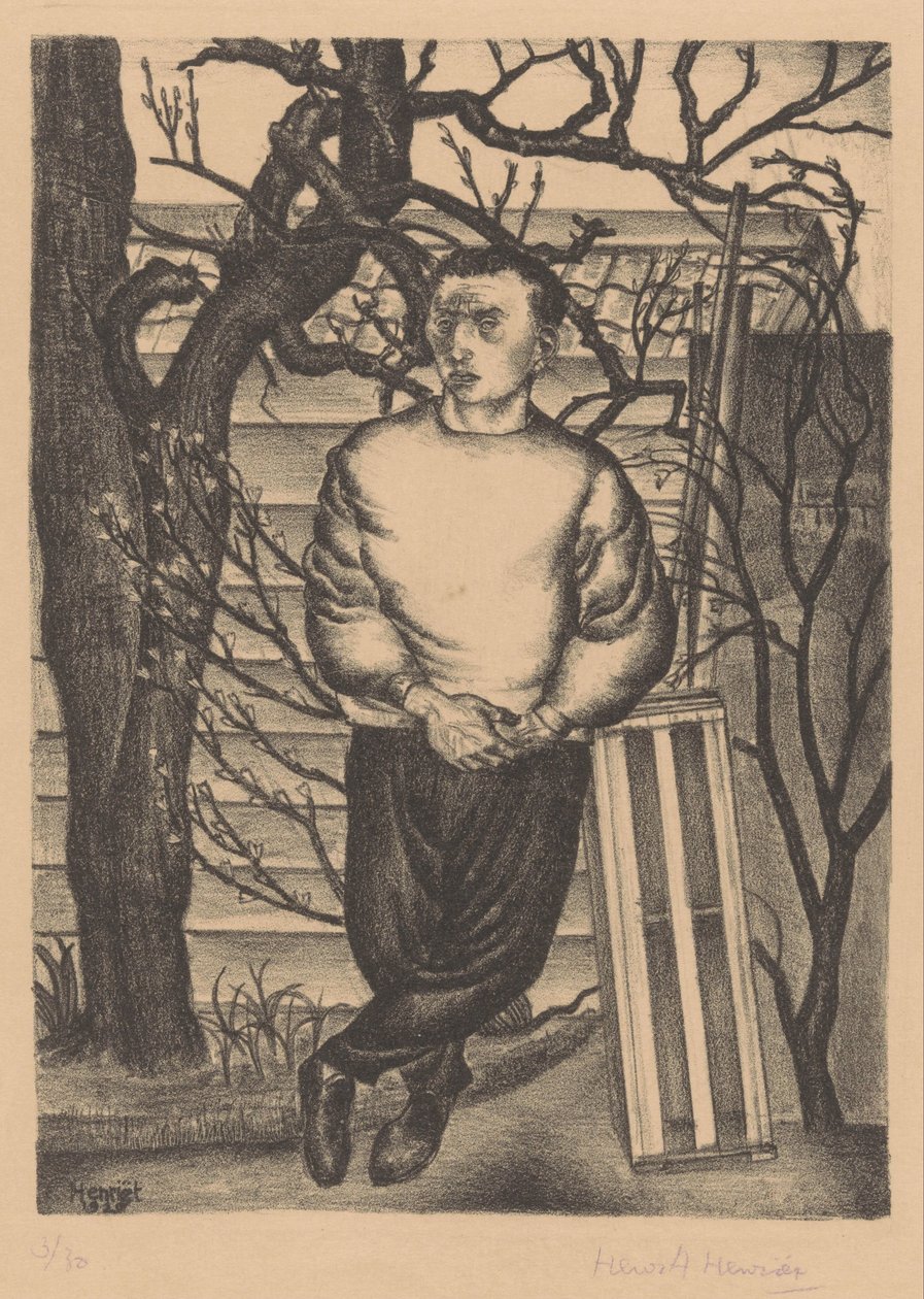 Mand stående ved et træ af Henk Henriët