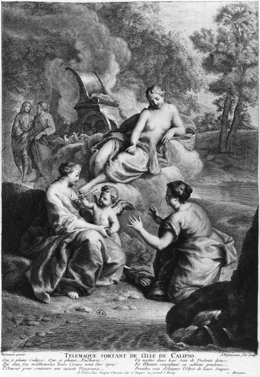 Telemachus forlader Isle of Calypso, illustration fra 