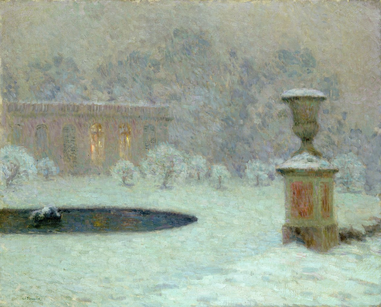 Trianonen under sne, ca. 1905 af Henri Eugene Augustin Le Sidaner