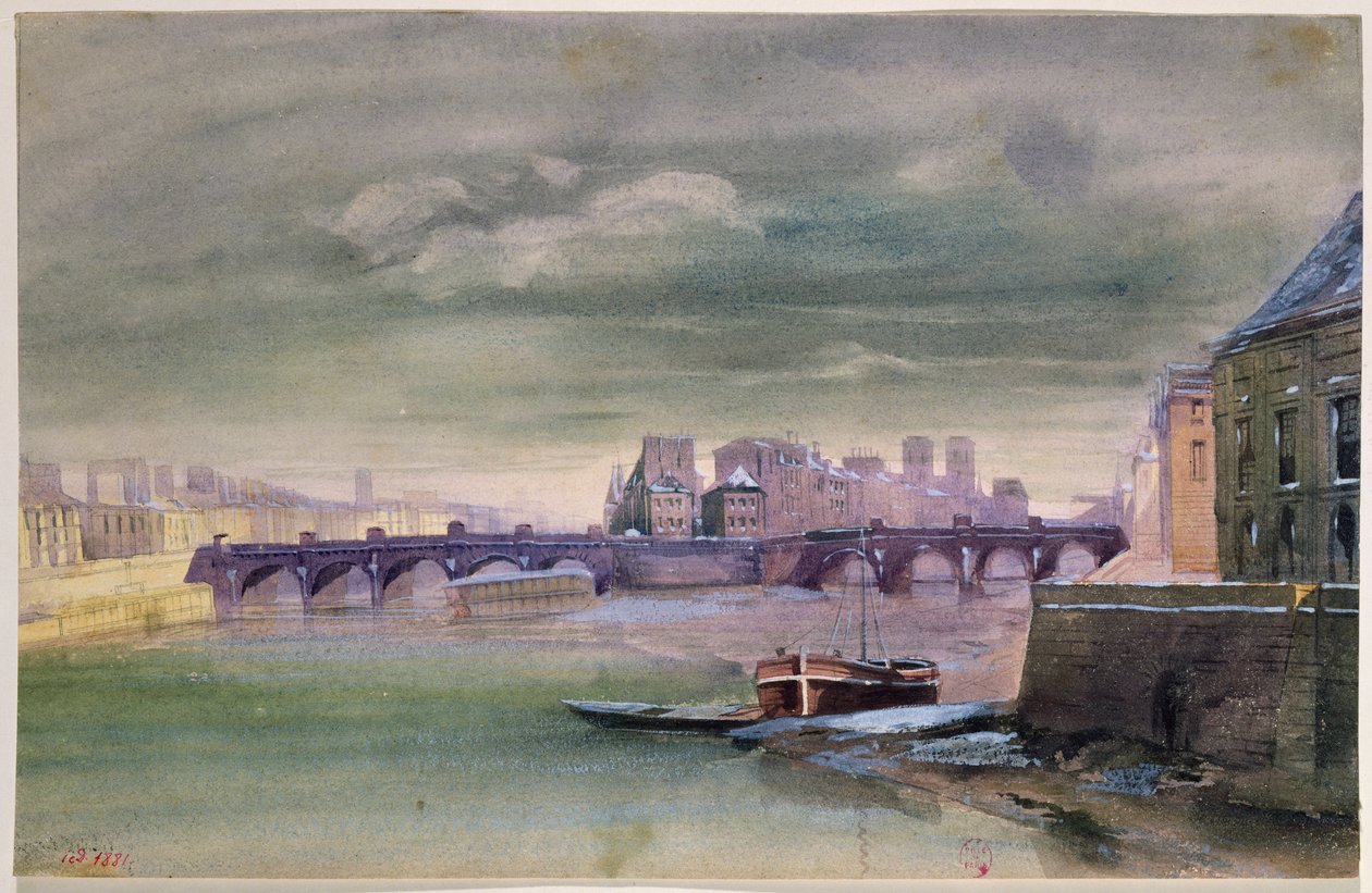 Pont-Neuf og Ile de la Cite, 1881 (wc på papir) af Henri Jean Baptiste Levis